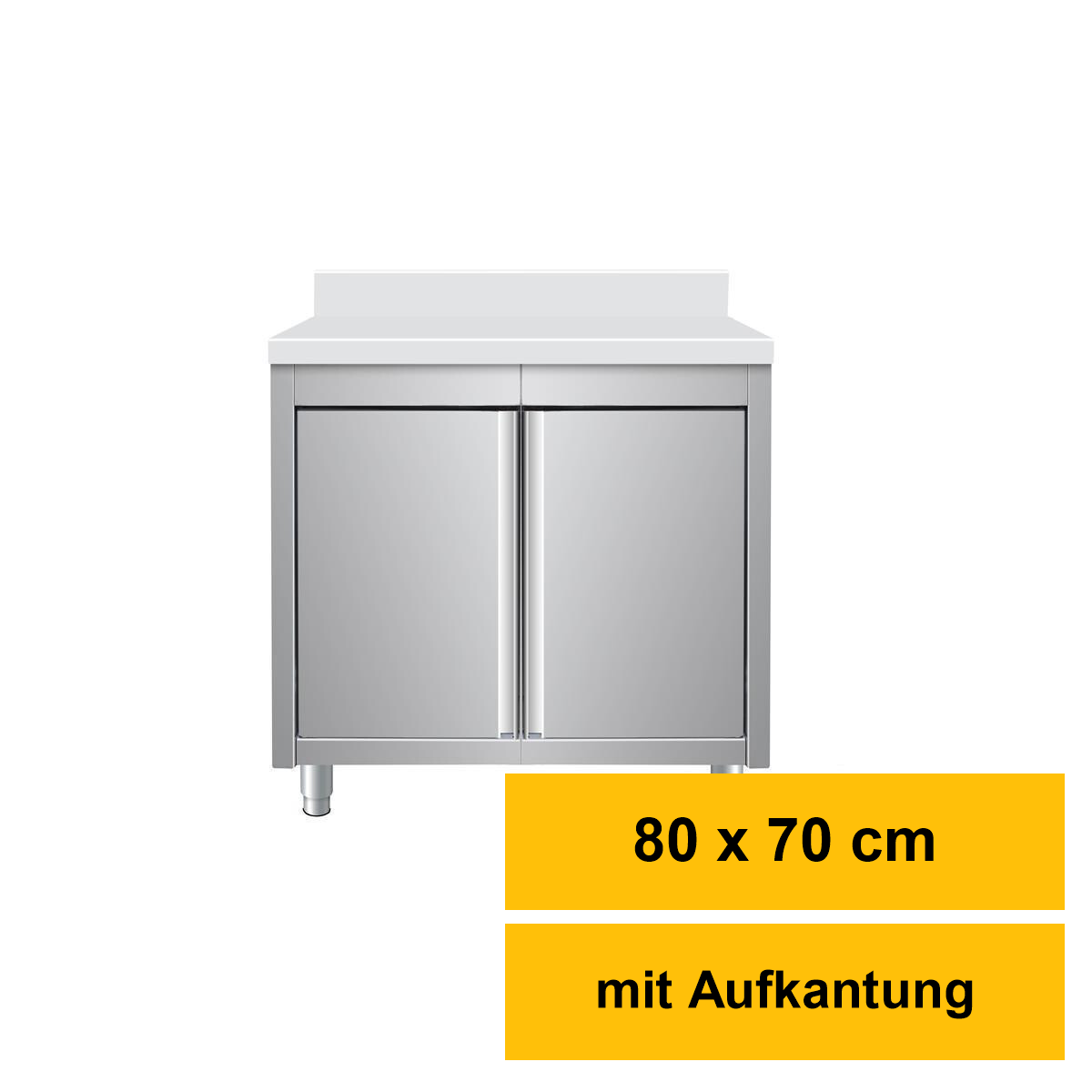 Arbeitsschrank aus Edelstahl, mit Aufkantung, 80 x 70
