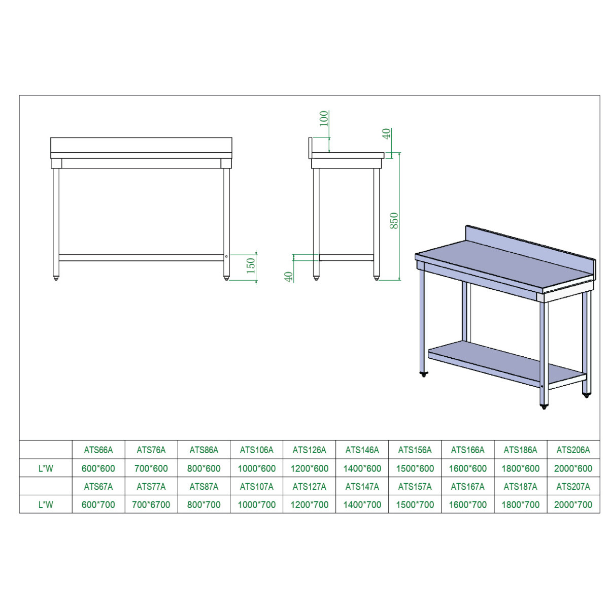 Arbeitstisch aus Edelstahl, mit Aufkantu box