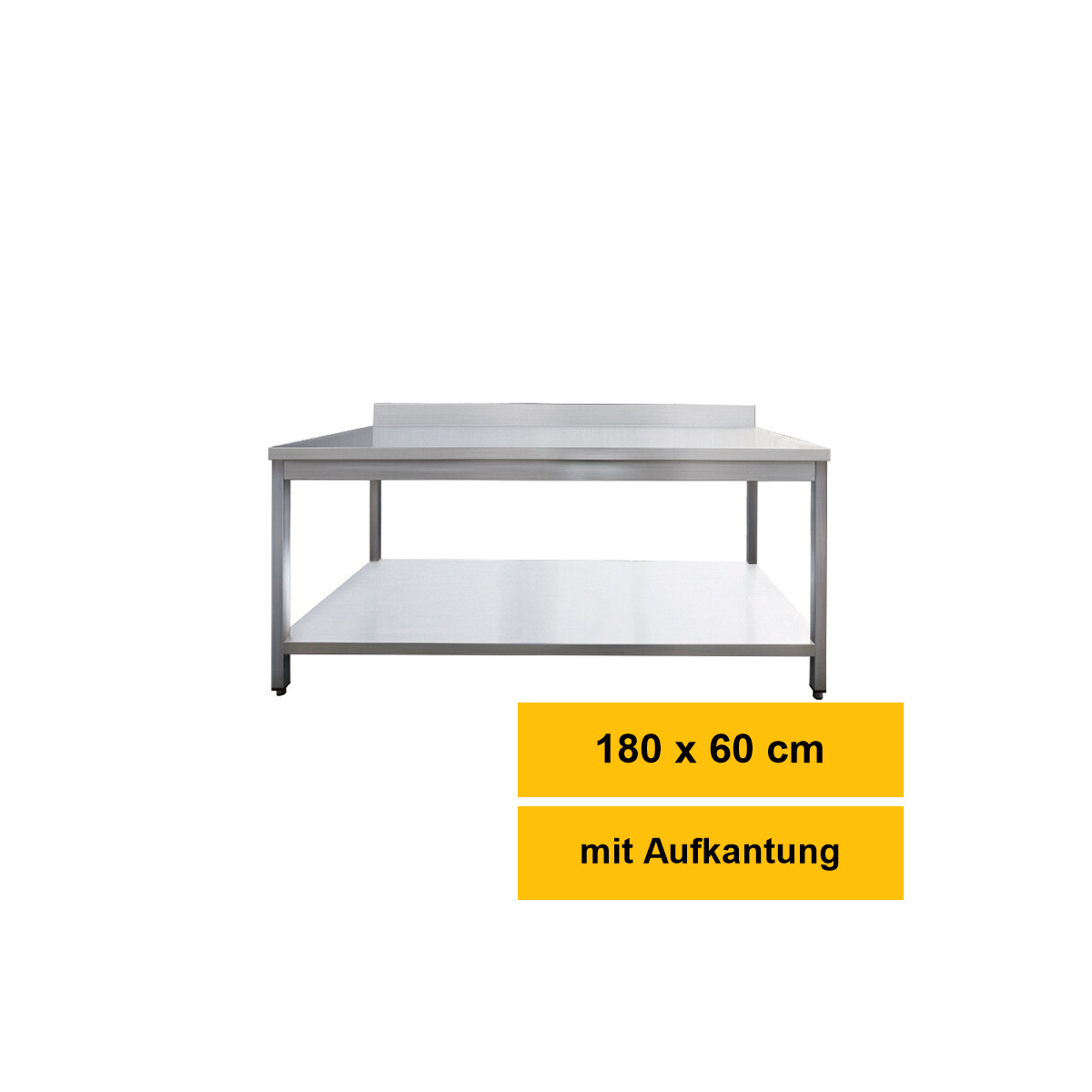 Arbeitstisch aus Edelstahl, mit Aufkantu box