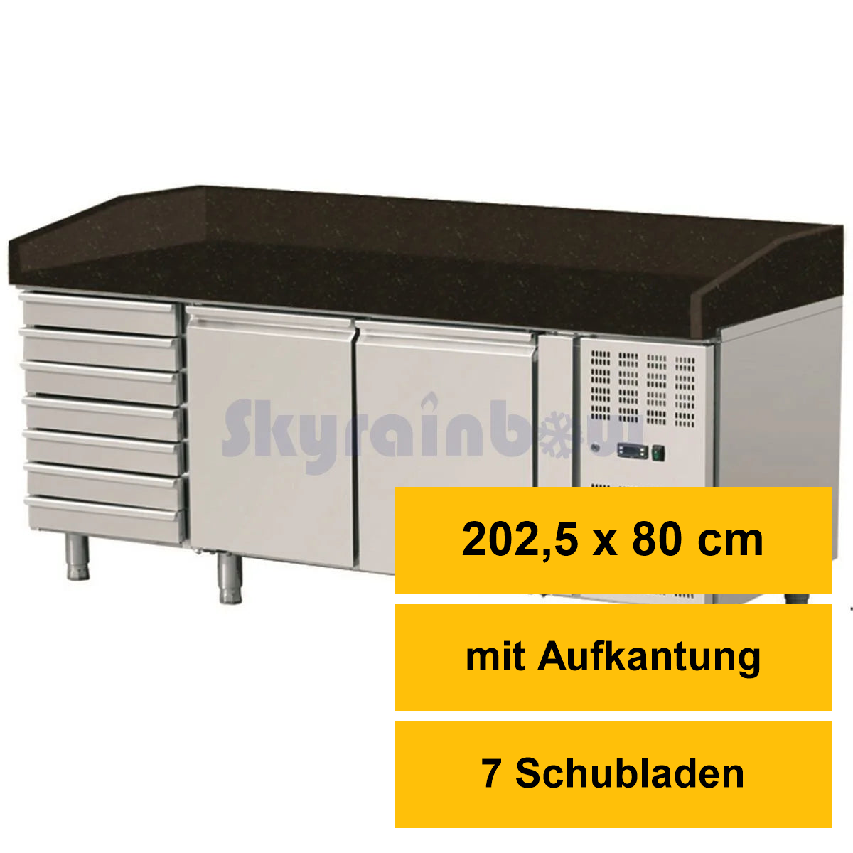 Pizza Kühltisch, Granit schwarz, 2 Türen 7 ungek. 