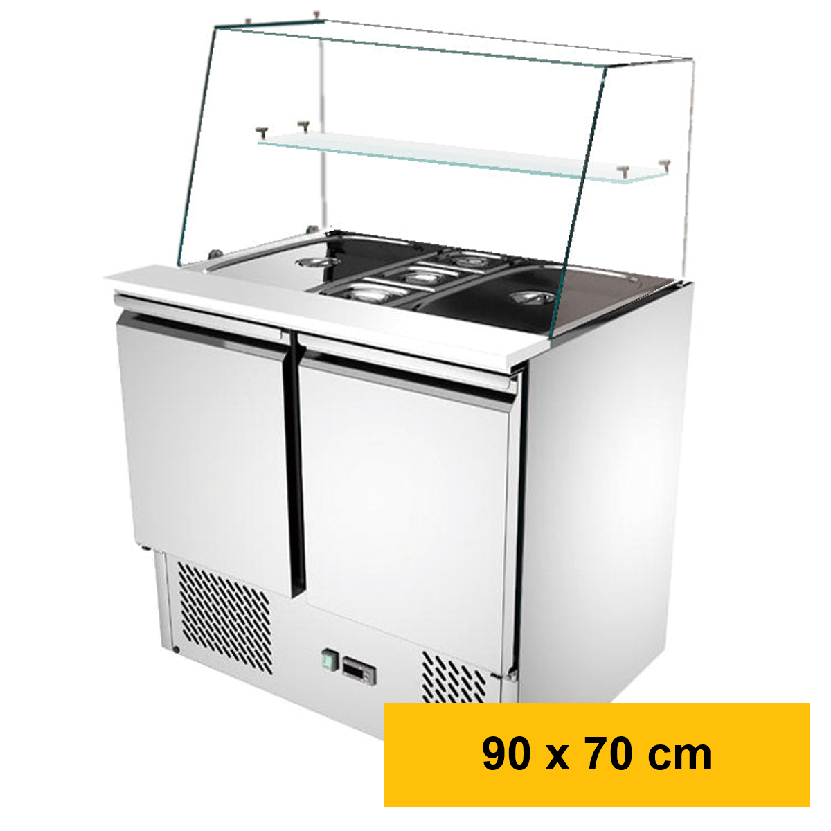 Saladette 2 Türen, gerader Glasaufsatz, 90 x 70
