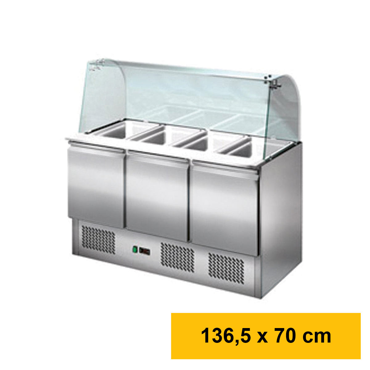 Saladette 3 Türen, gebogenes Glas, 137 x 70
