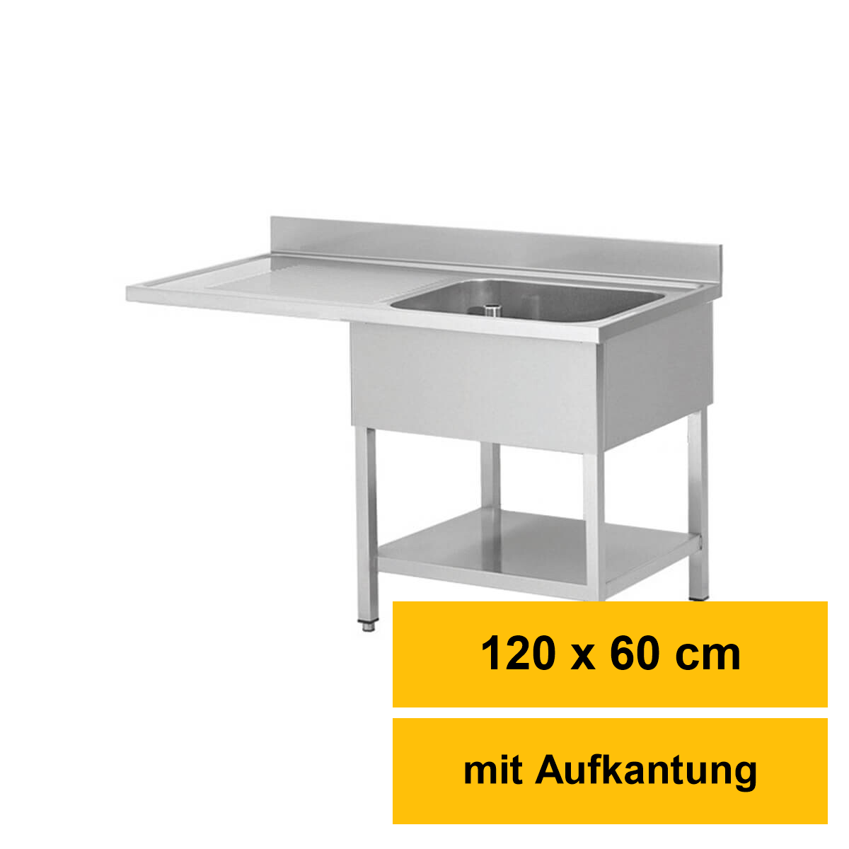 Edelstahl-Spülcenter 120 × 60 cm, 1 Becken rechts