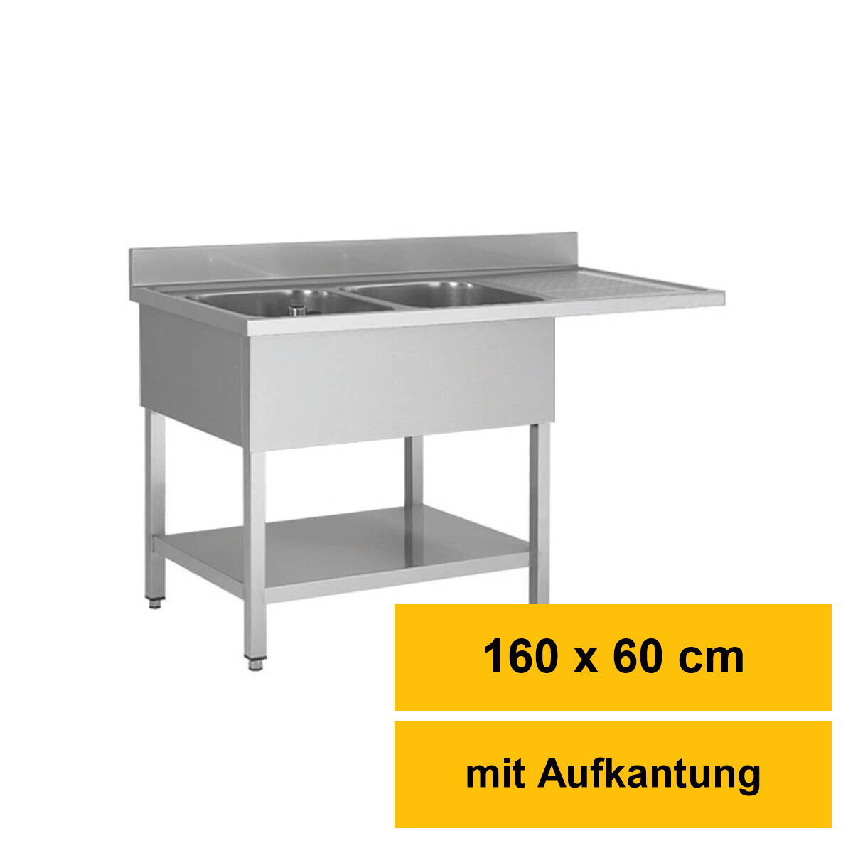 Edelstahl-Spülcenter 160 × 60 cm, 2 Becken links 