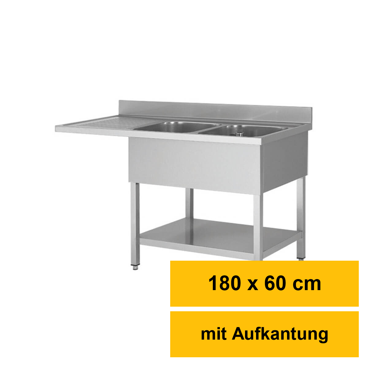 Edelstahl-Spülcenter 180 × 60 cm, 2 Becken rechts