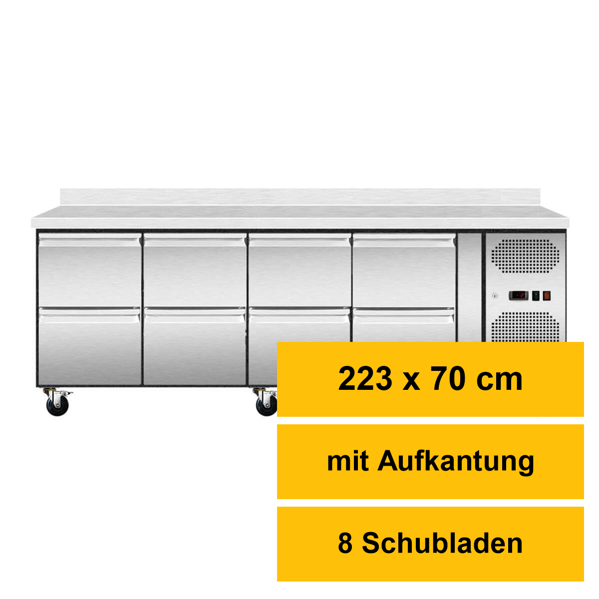 Kühltisch mit 8 Schubladen mit Aufkantung, Umluft, 223x