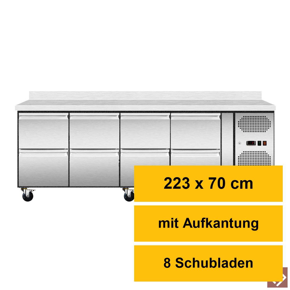 Kühltisch mit 8 Schubladen mit Aufkantung, Umluft, 223x