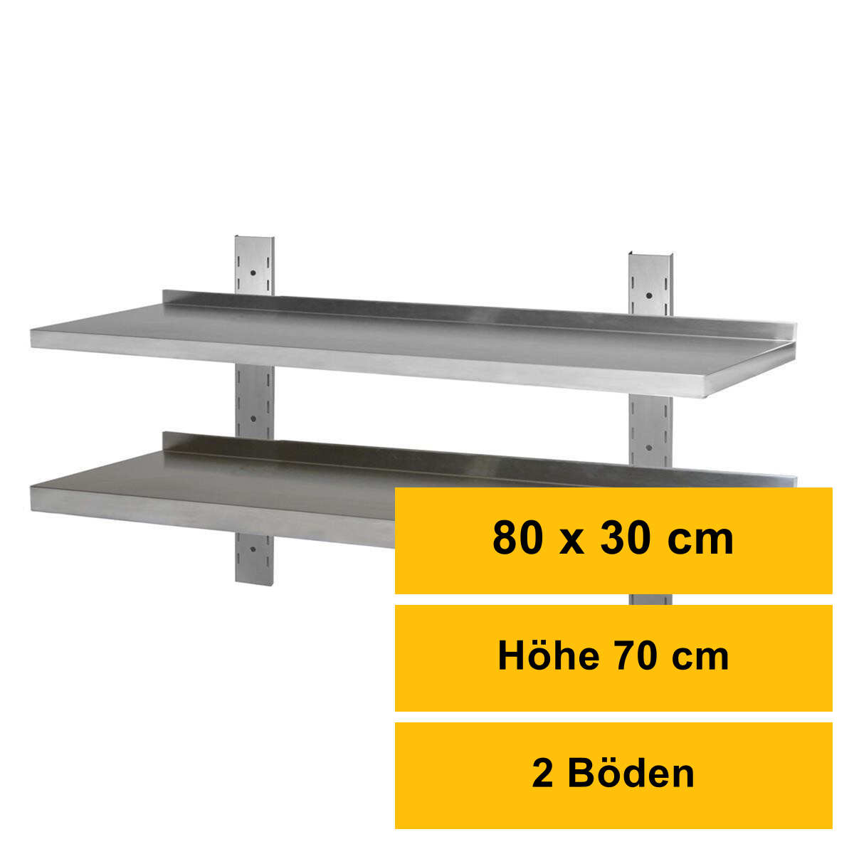 Wandbord Edelstahl verstärkt, 2 Böden, 80x30