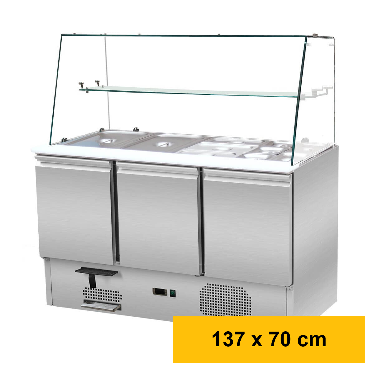 Saladette 3 Türen,137 x 70 gerader Glasaufbau, Klarglas