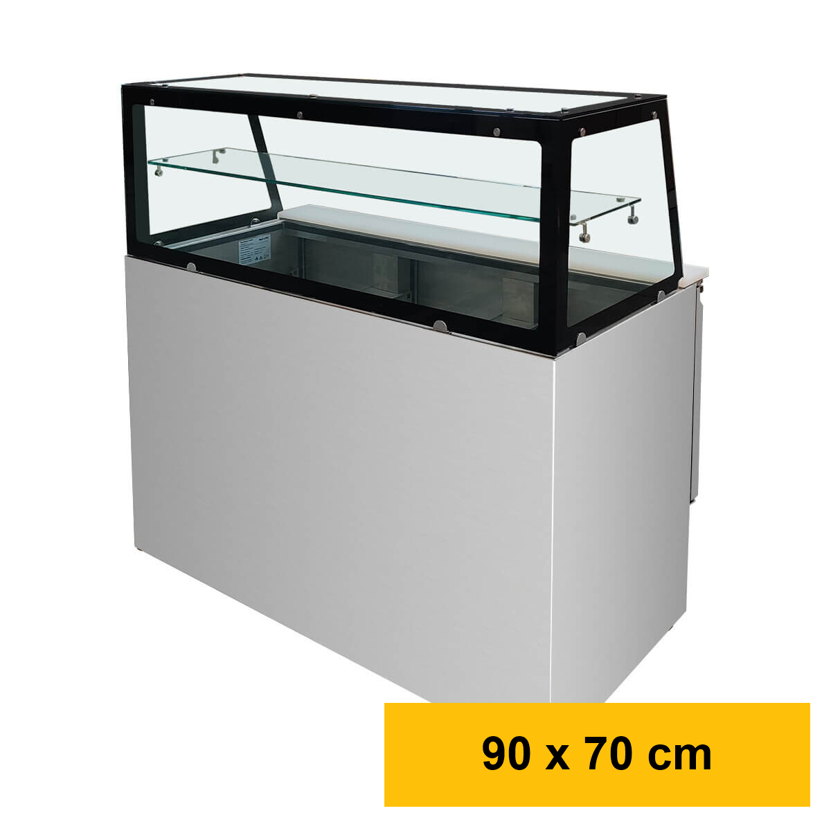 Saladette 2 Türen, 90 x 70 gerader Glasaufbau, Klarglas