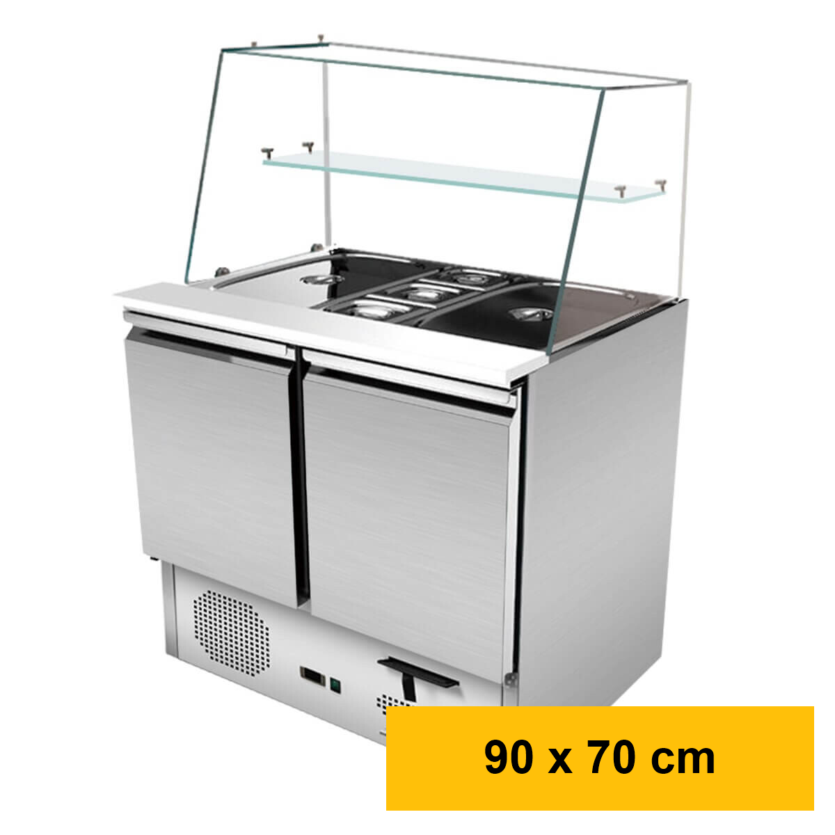 Saladette 2 Türen, 90 x 70 gerader Glasaufbau, Klarglas