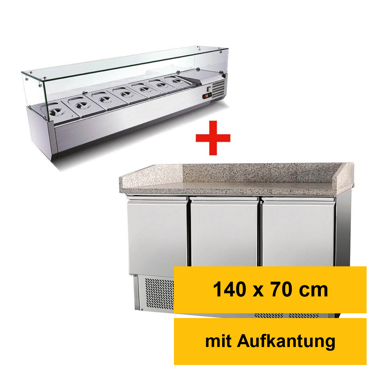 Pizzatisch 3 Türen, mit Unterbaukühlung, 140 x 70 