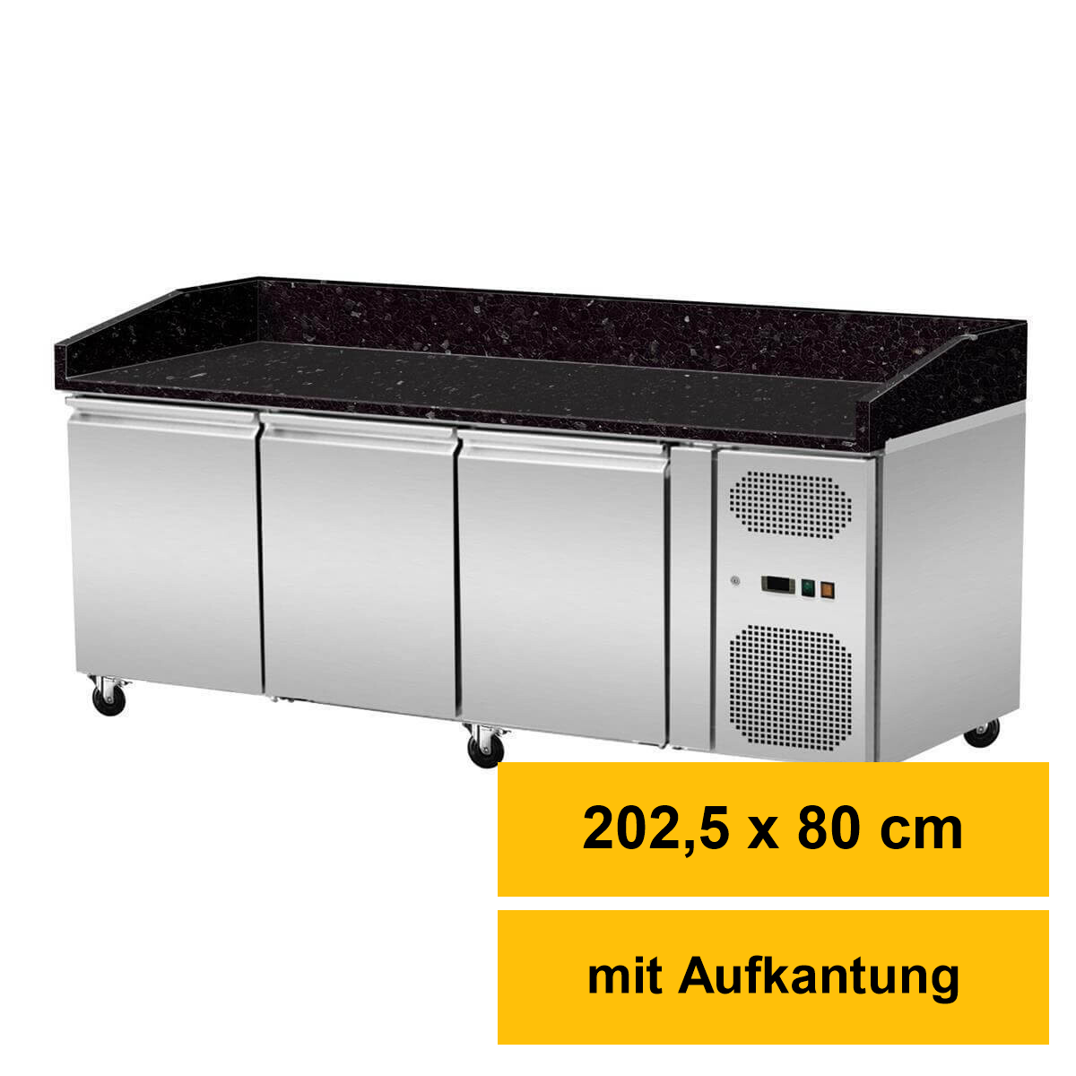 Pizza Kühltisch, Granit Star Galaxy schwarz, 3 Tür