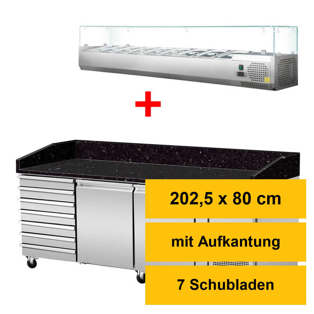Pizza Kühltisch, Granit Star Galaxy schwarz, 2 Tür
