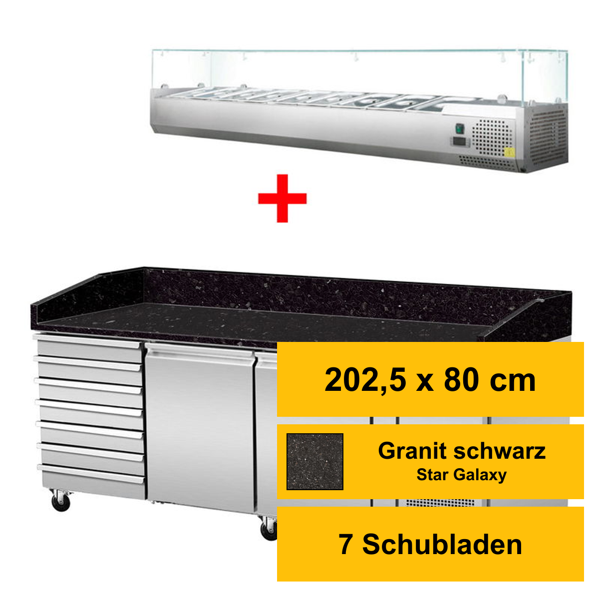 Pizzakühltisch, 2 Türen, 7 ung box