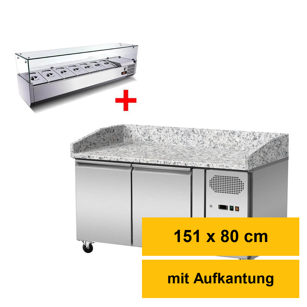 Pizza Kühltisch, Granit rosa-grau, 2 Türen, 151 x 