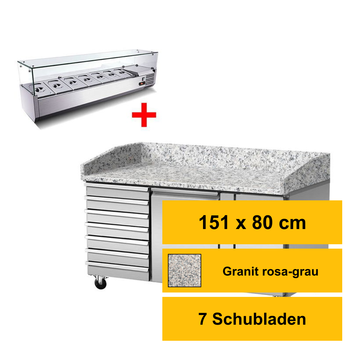 Pizzakühltisch, 1 Tür, 7 ungekühlte Schublade