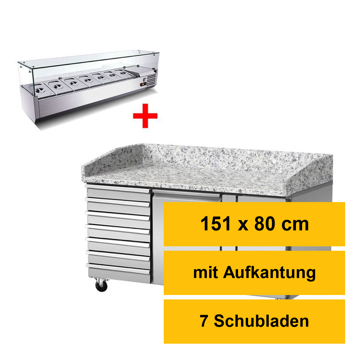 Pizza Kühltisch, Granit rosa-grau, 1 Tür, 7 ungek.