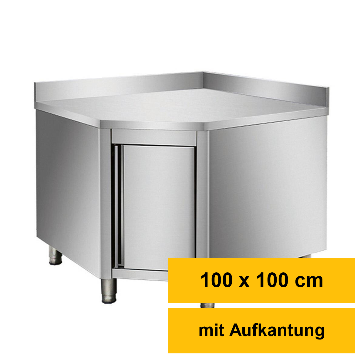 Arbeitsschrank aus Edelstahl, mit Aufkantung, Eckmodul 700er