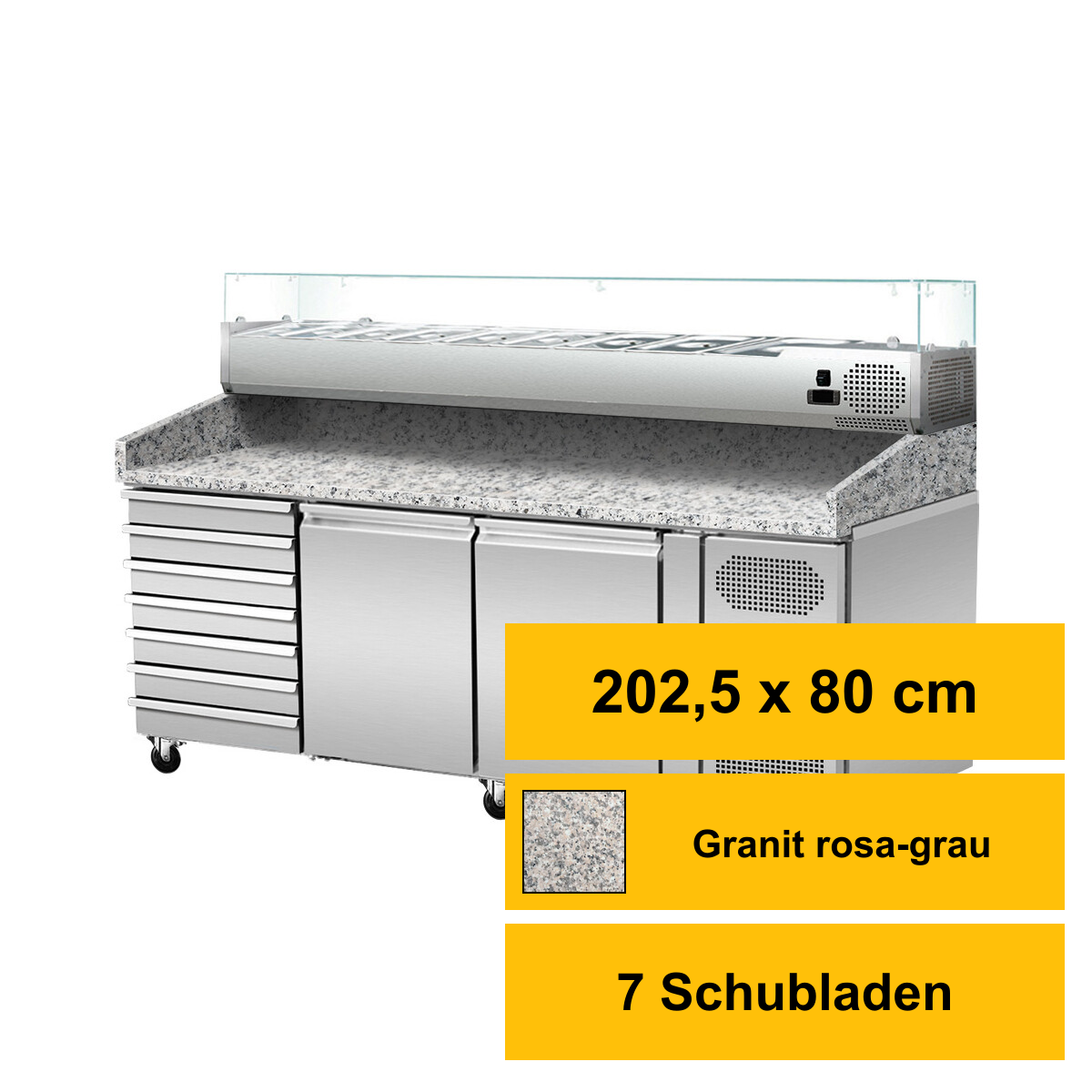 Pizzakühltisch, 2 Türen, 7 ungekühlte Schubla