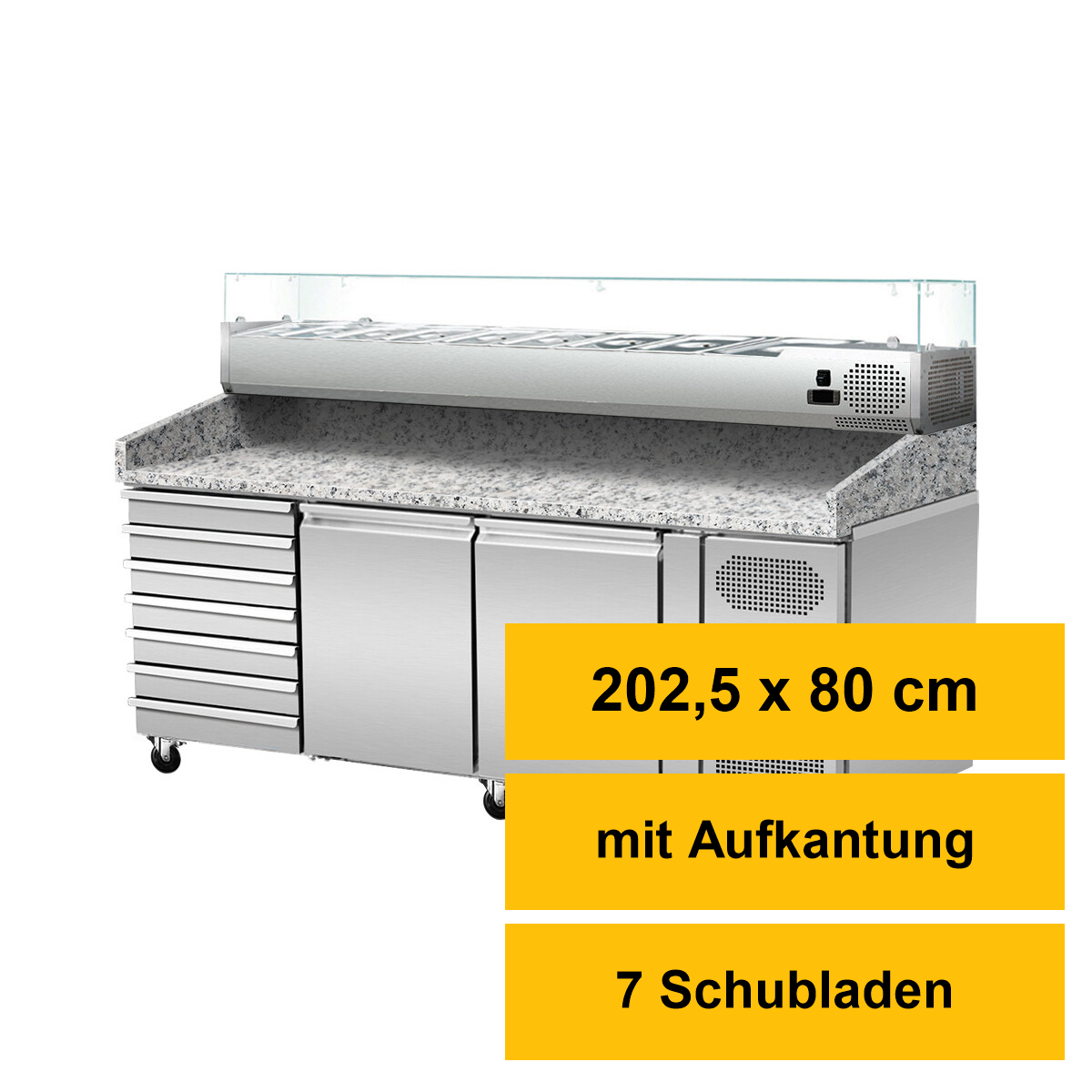 Pizza Kühltisch, Granit rosa-grau, 2 Türen 7 ungek