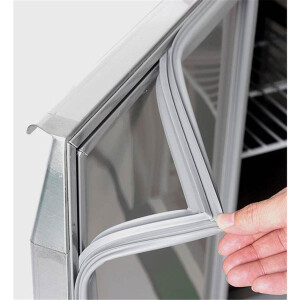 Pizza Kühltisch, Granit rosa-grau, 2 Türen 7 ungek. Schubladen, 203 x 80 Kühlaufsatz GN1/3 mit Glas