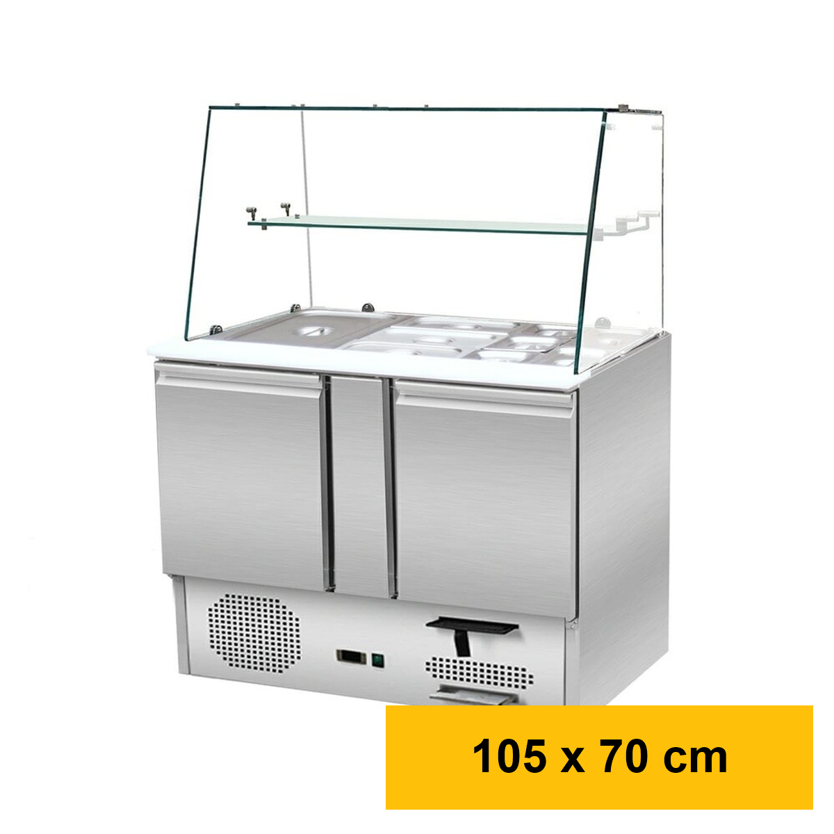 Saladette 2 Türen, 105 x 70 gerader Glasaufbau, Klargla