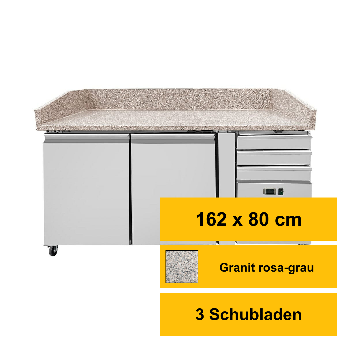 Pizza Kühltisch PRO, Granit Grau-Rosa, 2 Türen + 3