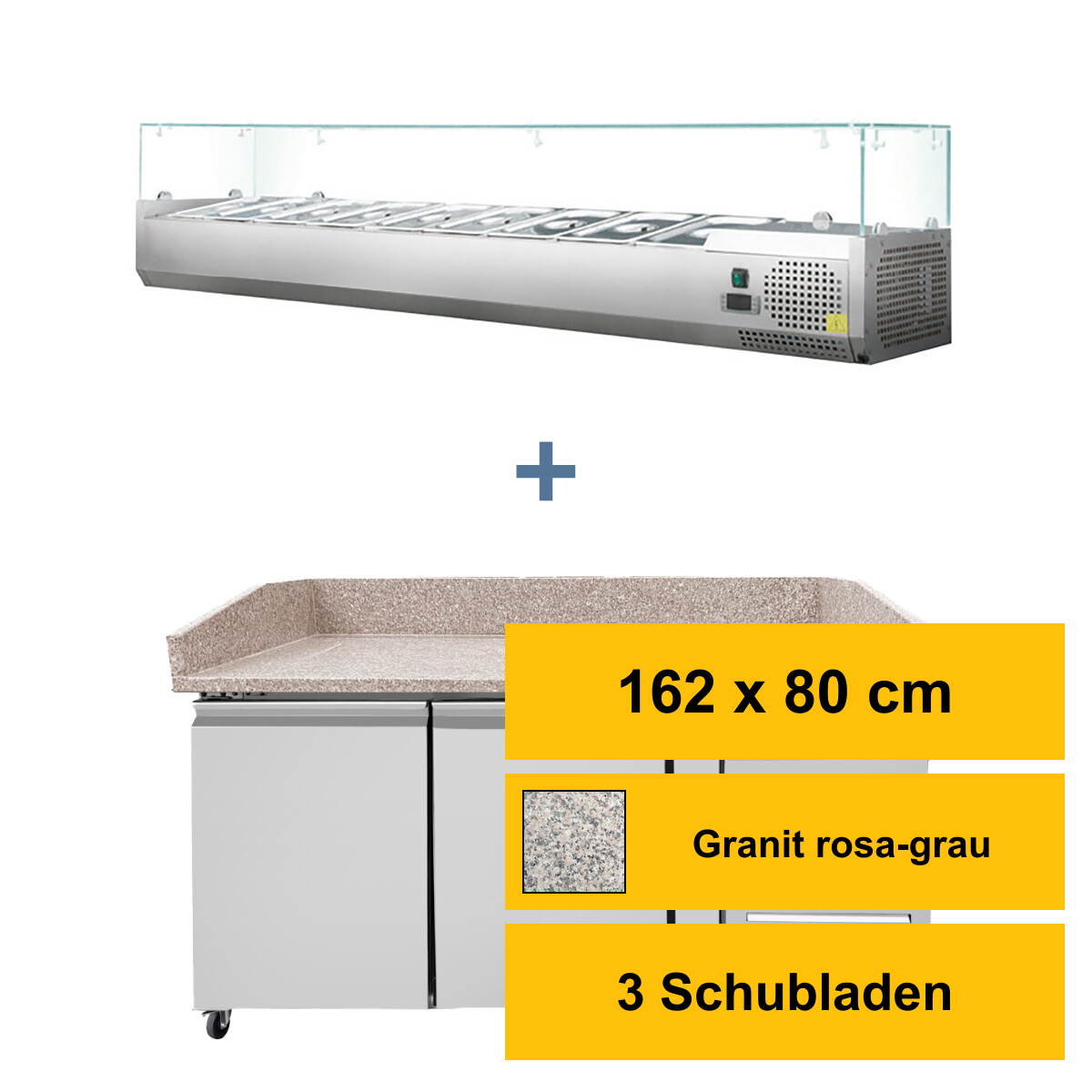 Pizza Kühltisch PRO, Granit Grau-Rosa, 2 Türen + 3