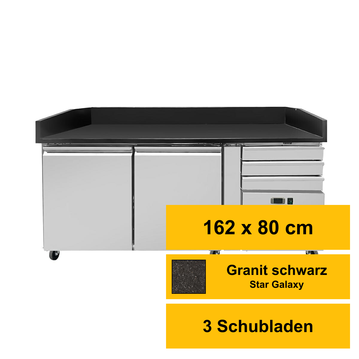 Pizza Kühltisch PRO, Granit Star Galaxy schwarz, 2 T&uu
