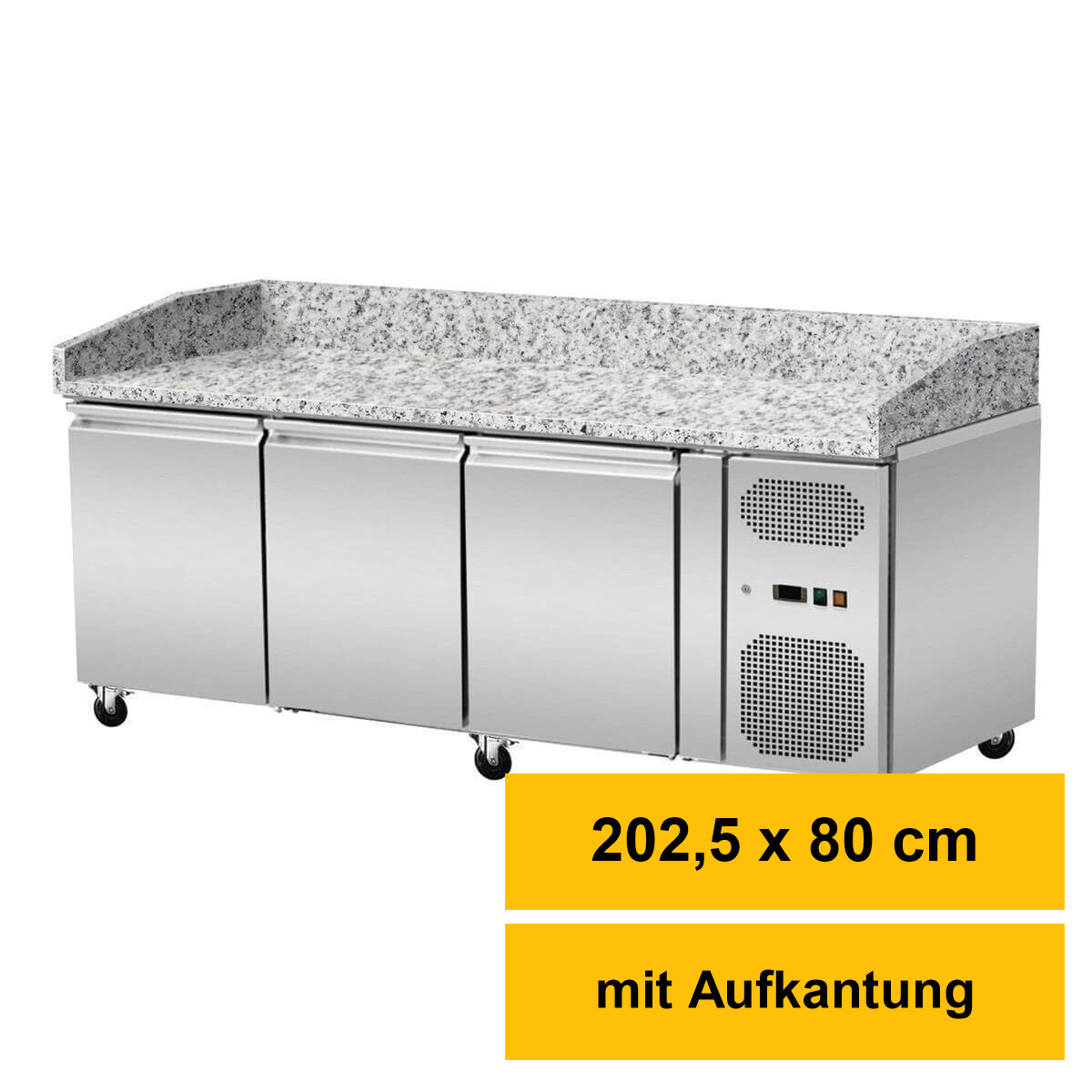 Pizza Kühltisch, Granit rosa-grau, 3 Türen, 203 x 