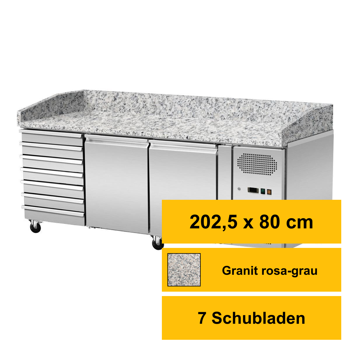 Pizzakühltisch, 2 Türen, 7 ungekühlte Schubla
