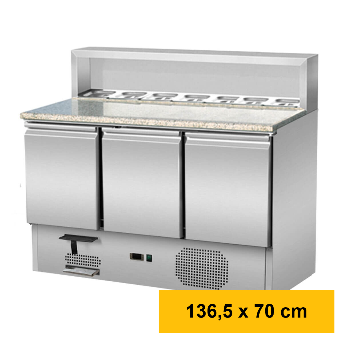 Pizzasaladette 3 Türen, Aufsatz Edelstahl,137 x 70
