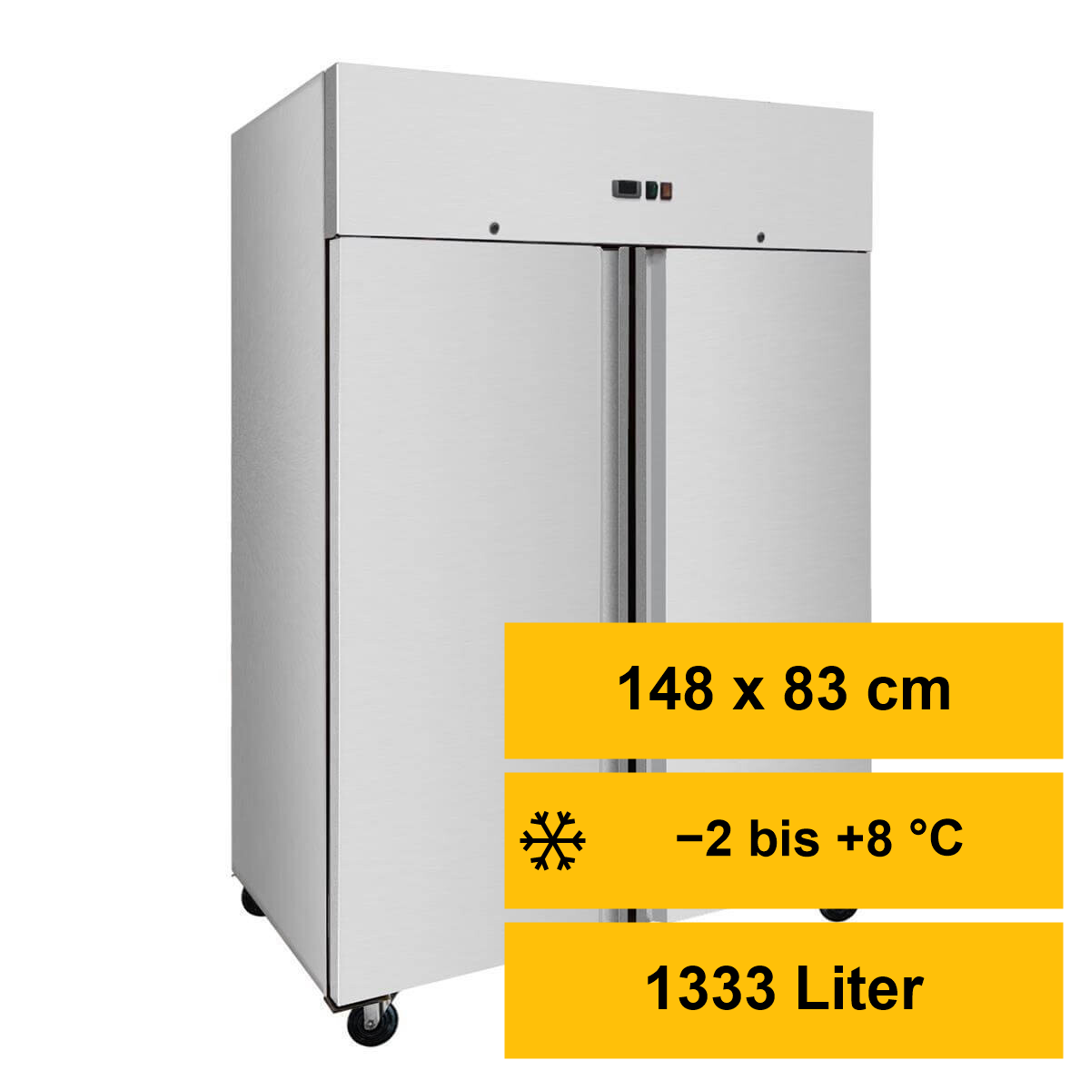 Gastro-Kühlschrank Edelstahl, Monoblock, GN 2/1, 1001 L